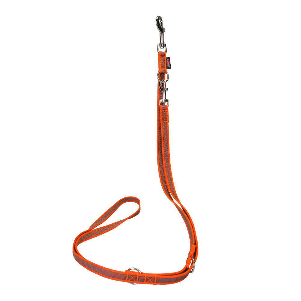 Hundeleine-Führleine ABS-Softflex 3-fach verstellbar, 16 mm breit, 2 m lang, orange
