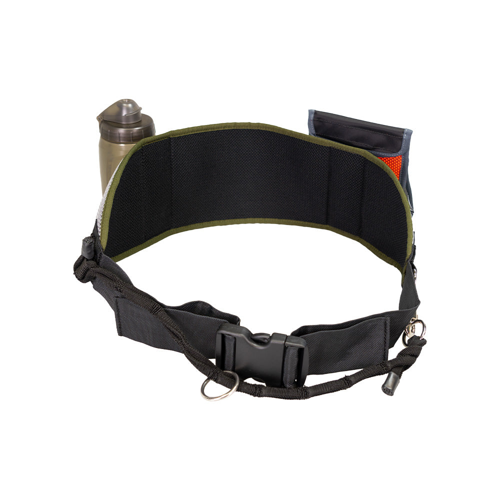 La ceinture de jogging Tourer pour le jogging, la randonnée & le canicross avec ton chien. Avec gourde Fidlock® & sac à friandises.
Vue de face