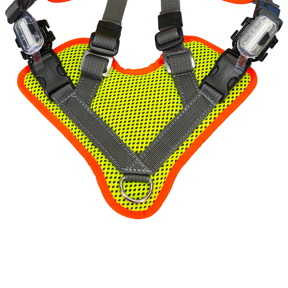 Mantrailing-Geschirr V mit Reflektor und LED Leuchtorange
