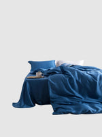 Parure de lit en soie 25 Momme 220x240 - Bleu