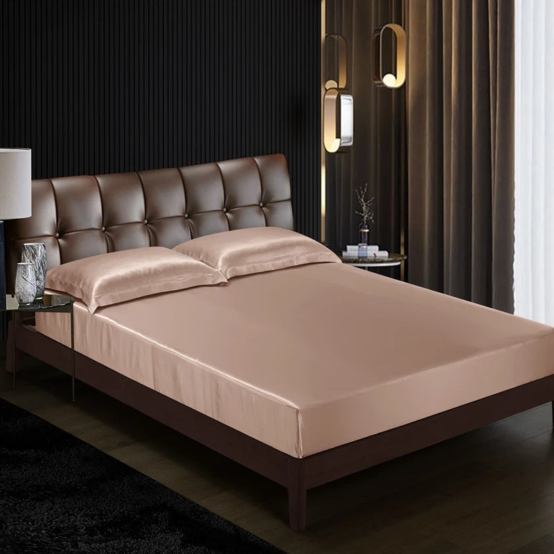 Drap housse en soie rose pale - 160x200x25cm