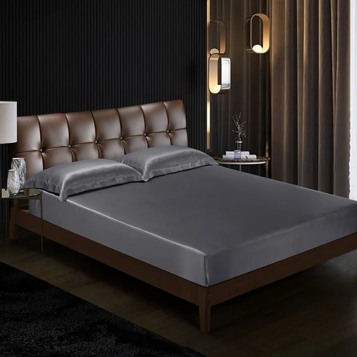 Drap housse en soie gris - Taie d’oreiller 48x74cmx2
