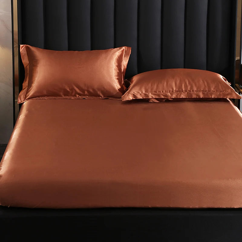 Drap housse en satin marron