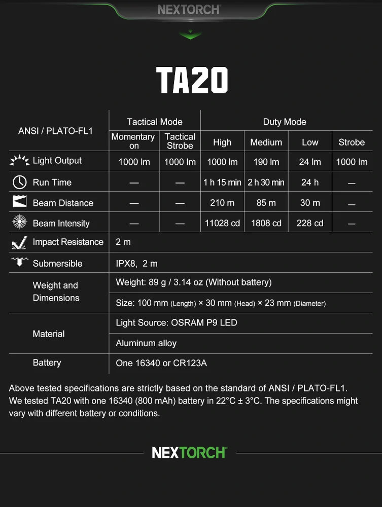 NEXTORCH TA20 SET (1000lm) Taktische Taschenlampe