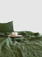Drap plat en lin 120x220 - Vert foncé