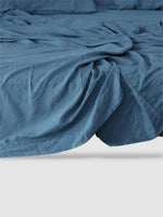 Drap plat en lin 180x200 - Bleu lac