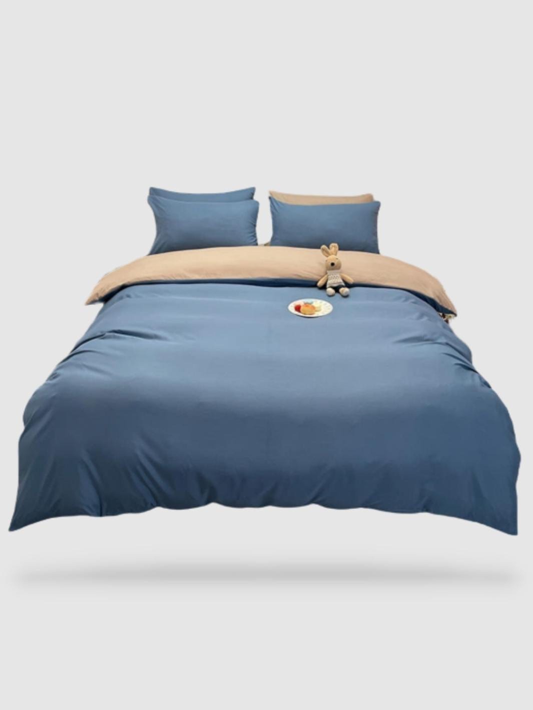 housse de couette couleur unie 220x240 - Bleu/camel