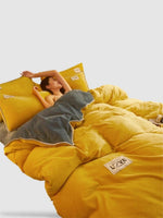 housse de couette d’hiver 180x220 - Jaune/gris
