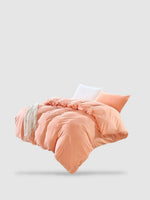 housse de couette coton lavé 220x220 - Saumon