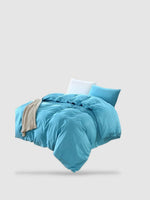 housse de couette coton lavé 210x210 - Bleu ciel