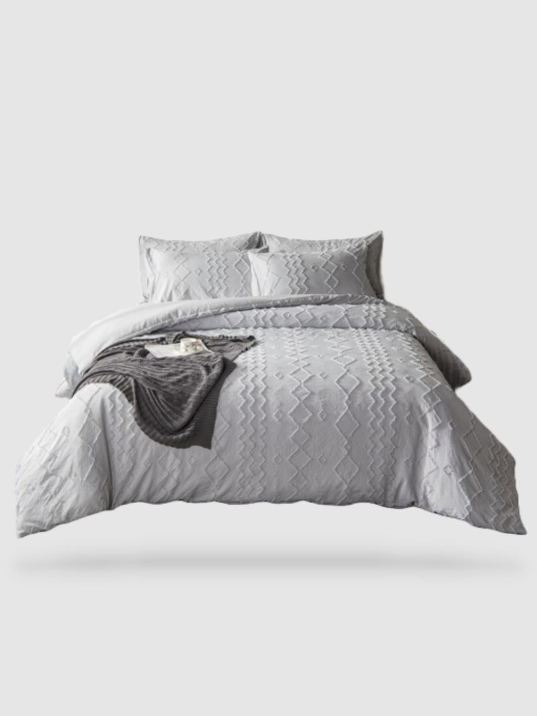 parure de lit brodée 135x200 - Gris motif 1
