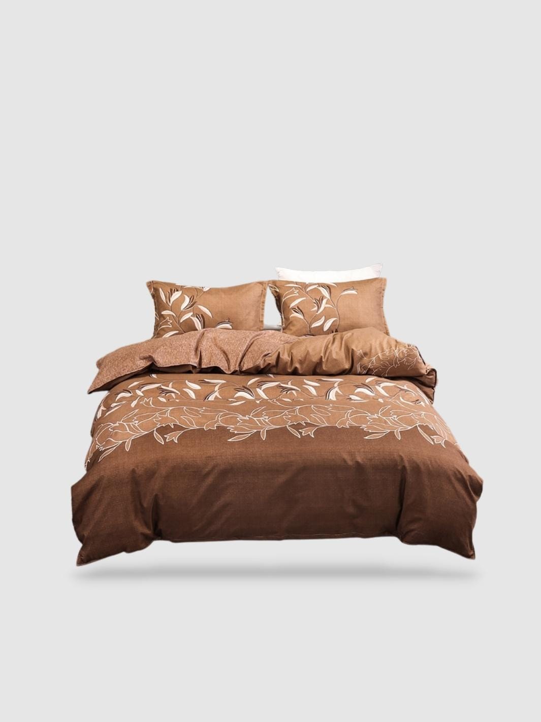 parure de lit motif Floral 220x260 - Marron